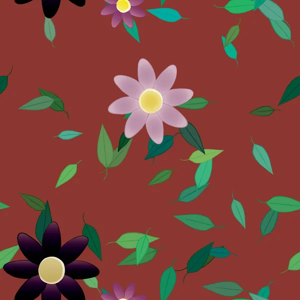 Composición Diseño Con Flores Simples Hojas Verdes Ilustración Vectorial — Vector de stock