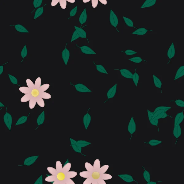 Eenvoudige Bloemen Met Groene Bladeren Vrije Samenstelling Vector Illustratie — Stockvector