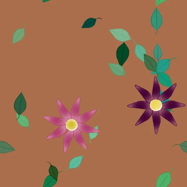 Fleurs Simples Avec Des Feuilles Vertes Composition Libre Illustration Vectorielle — Image vectorielle