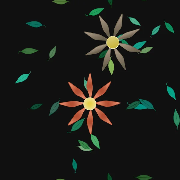 Composición Libre Con Flores Colores Simples Hojas Verdes Para Papel — Archivo Imágenes Vectoriales