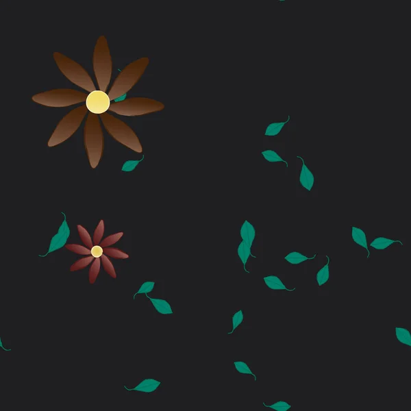 Flores Con Hojas Verdes Composición Libre Ilustración Vectorial — Vector de stock