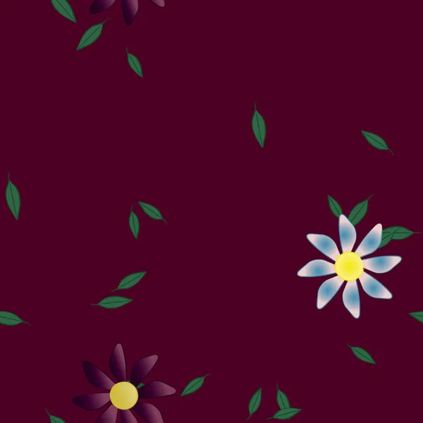 Flores Simples Con Hojas Verdes Composición Libre Ilustración Vectorial — Vector de stock