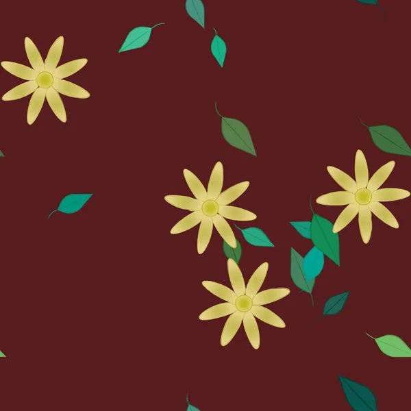 Hermosa Composición Con Flores Colores Simples Hojas Verdes Fondo Ilustración — Vector de stock