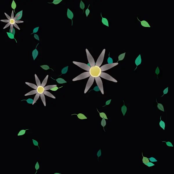 Composición Diseño Con Flores Simples Hojas Verdes Ilustración Vectorial — Vector de stock