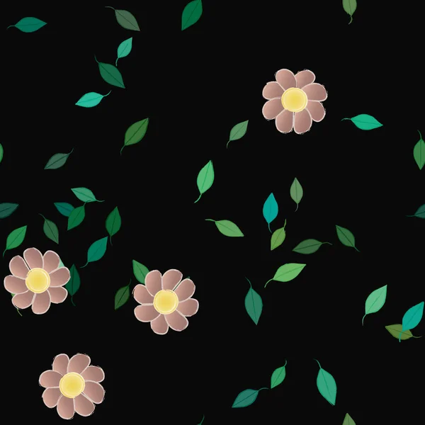 Flores Con Hojas Verdes Composición Libre Ilustración Vectorial — Vector de stock