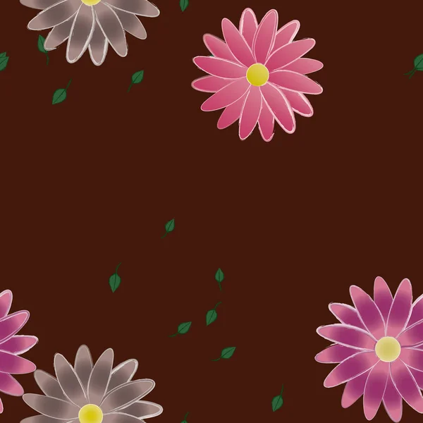 Composición Diseño Con Flores Simples Hojas Verdes Ilustración Vectorial — Archivo Imágenes Vectoriales