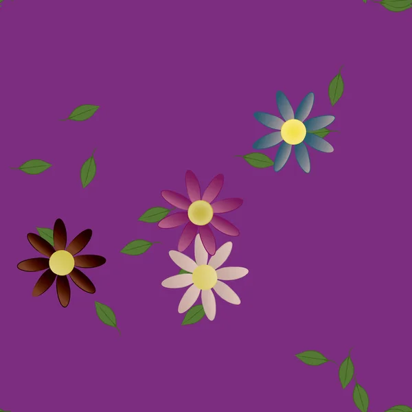 Flores Con Hojas Verdes Composición Libre Ilustración Vectorial — Vector de stock