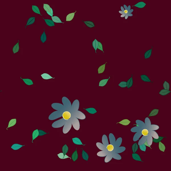 Flores Con Hojas Verdes Composición Libre Ilustración Vectorial — Archivo Imágenes Vectoriales