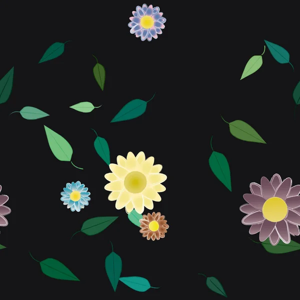 Flores Simples Con Hojas Verdes Composición Libre Ilustración Vectorial — Vector de stock