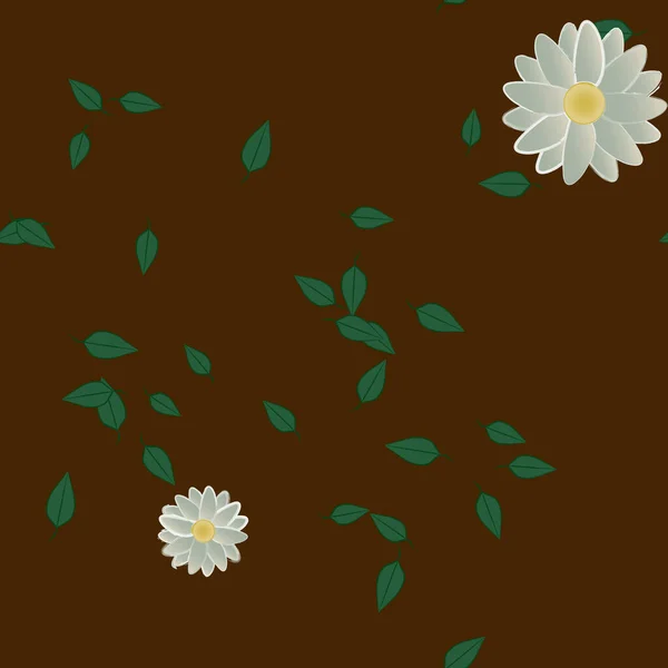 Flores Con Hojas Verdes Composición Libre Ilustración Vectorial — Archivo Imágenes Vectoriales