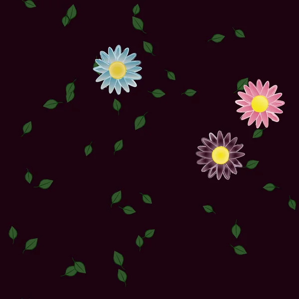 Flores Con Hojas Verdes Composición Libre Ilustración Vectorial — Vector de stock