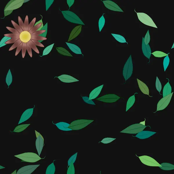 Flores Con Hojas Verdes Composición Libre Ilustración Vectorial — Archivo Imágenes Vectoriales