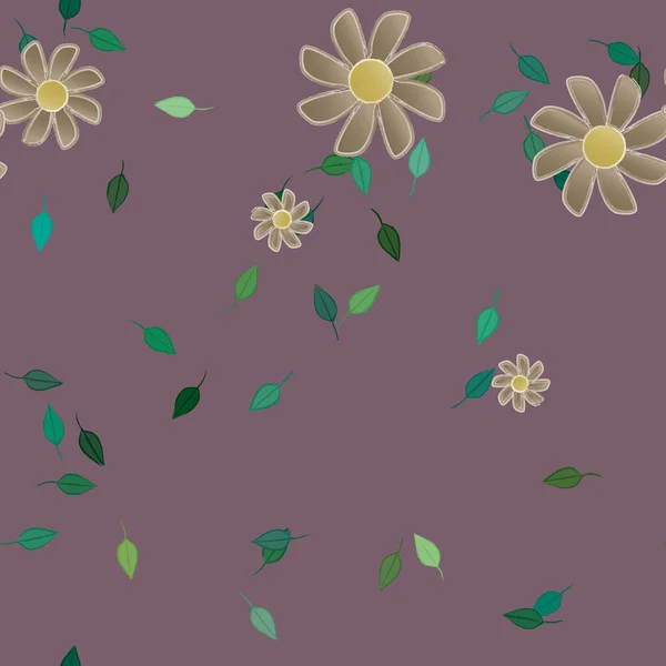 Flores Con Hojas Verdes Composición Libre Ilustración Vectorial — Vector de stock