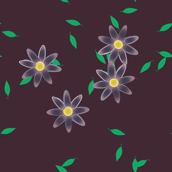 Fleurs Simples Avec Des Feuilles Vertes Composition Libre Illustration Vectorielle — Image vectorielle