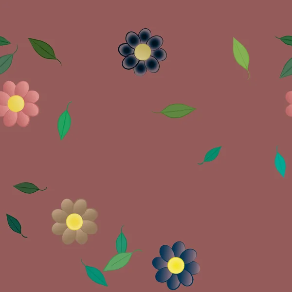 Flores Simples Con Hojas Verdes Composición Libre Ilustración Vectorial — Vector de stock