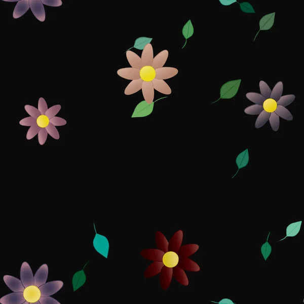 Composition Design Avec Fleurs Simples Feuilles Vertes Illustration Vectorielle — Image vectorielle