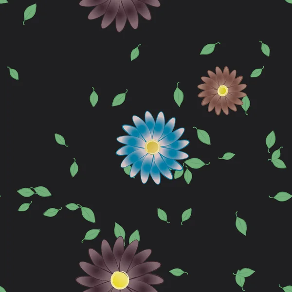 Mooie Compositie Met Eenvoudige Gekleurde Bloemen Groene Bladeren Achtergrond Vector — Stockvector