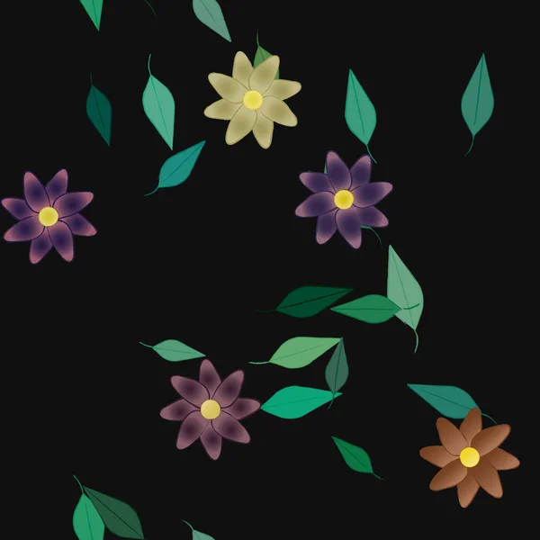 Fleurs Simples Avec Des Feuilles Vertes Composition Libre Illustration Vectorielle — Image vectorielle