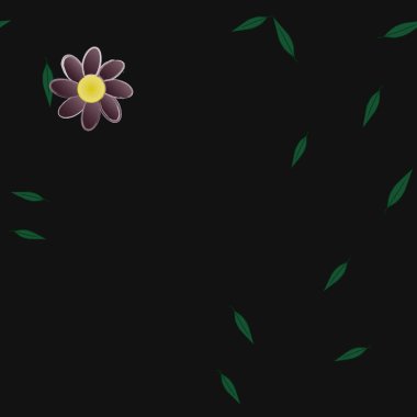 Serbest kompozisyonda yeşil yapraklı çiçekler, vektör illüstrasyonu