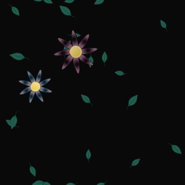 Serbest kompozisyonda yeşil yapraklı çiçekler, vektör illüstrasyonu