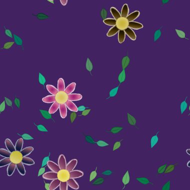 Basit çiçek ve yeşil yapraklı tasarım kompozisyonu, vektör illüstrasyonu