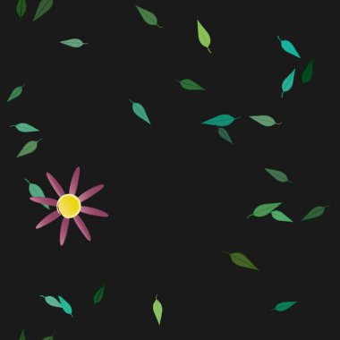 Basit çiçek ve yeşil yapraklı tasarım kompozisyonu, vektör illüstrasyonu