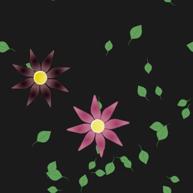 Basit çiçek ve yeşil yapraklı tasarım kompozisyonu, vektör illüstrasyonu