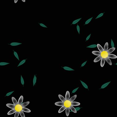 Basit çiçek ve yeşil yapraklı tasarım kompozisyonu, vektör illüstrasyonu