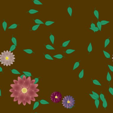 Serbest kompozisyonda yeşil yapraklı çiçekler, vektör illüstrasyonu