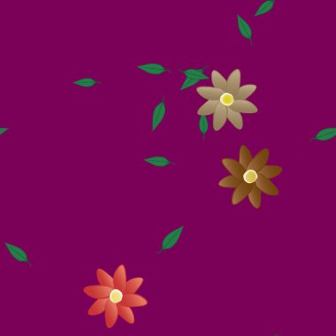 Serbest kompozisyonda yeşil yapraklı çiçekler, vektör illüstrasyonu