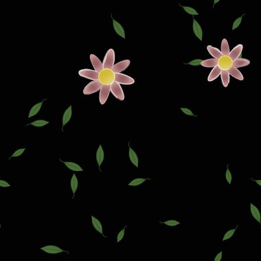 Basit çiçek ve yeşil yapraklı tasarım kompozisyonu, vektör illüstrasyonu