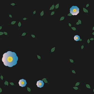 Basit çiçek ve yeşil yapraklı tasarım kompozisyonu, vektör illüstrasyonu