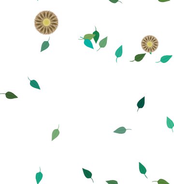 Serbest kompozisyonda yeşil yapraklı çiçekler, vektör illüstrasyonu