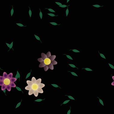 Basit çiçek ve yeşil yapraklı tasarım kompozisyonu, vektör illüstrasyonu