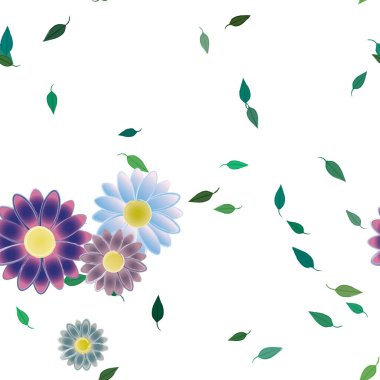 Serbest kompozisyonda yeşil yapraklı çiçekler, vektör illüstrasyonu