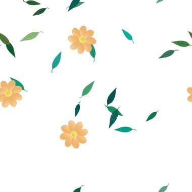 Serbest kompozisyonda yeşil yapraklı çiçekler, vektör illüstrasyonu