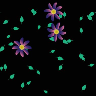 Serbest kompozisyonda yeşil yapraklı çiçekler, vektör illüstrasyonu