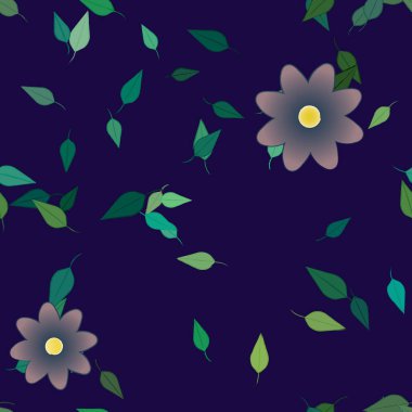 Serbest kompozisyonda yeşil yapraklı çiçekler, vektör illüstrasyonu