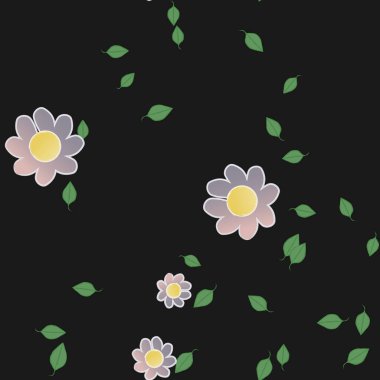 Serbest kompozisyonda yeşil yapraklı çiçekler, vektör illüstrasyonu