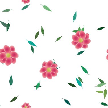 Serbest kompozisyonda yeşil yapraklı çiçekler, vektör illüstrasyonu