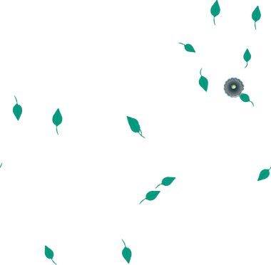 Basit çiçek ve yeşil yapraklı tasarım kompozisyonu, vektör illüstrasyonu