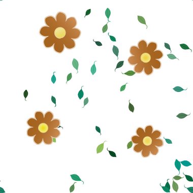 Serbest kompozisyonda yeşil yapraklı çiçekler, vektör illüstrasyonu