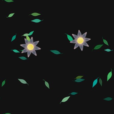 Serbest kompozisyonda yeşil yapraklı çiçekler, vektör illüstrasyonu