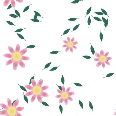 Serbest kompozisyonda yeşil yapraklı çiçekler, vektör illüstrasyonu