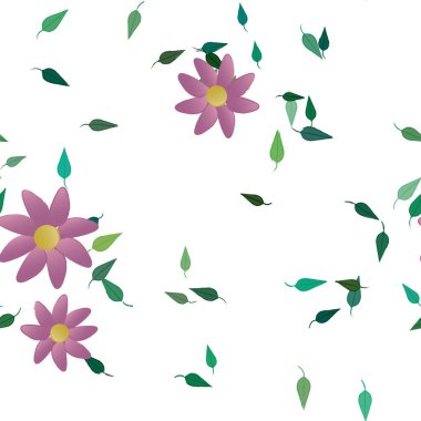 Basit çiçek ve yeşil yapraklı tasarım kompozisyonu, vektör illüstrasyonu