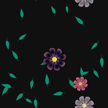 Serbest kompozisyonda yeşil yapraklı çiçekler, vektör illüstrasyonu