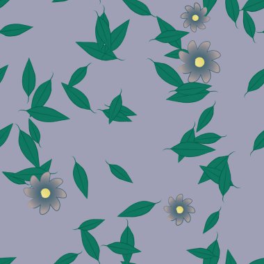 Serbest kompozisyonda yeşil yapraklı çiçekler, vektör illüstrasyonu