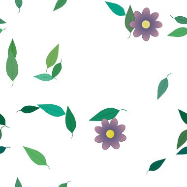 Serbest kompozisyonda yeşil yapraklı çiçekler, vektör illüstrasyonu