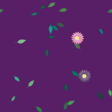 Serbest kompozisyonda yeşil yapraklı çiçekler, vektör illüstrasyonu