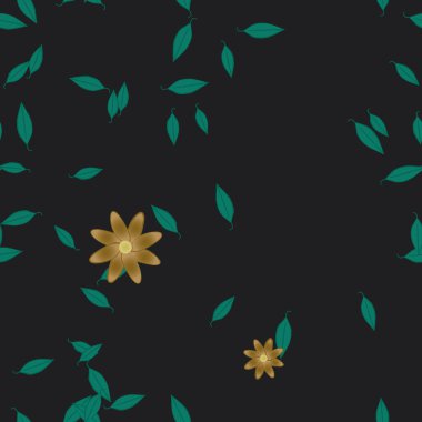 Serbest kompozisyonda yeşil yapraklı çiçekler, vektör illüstrasyonu